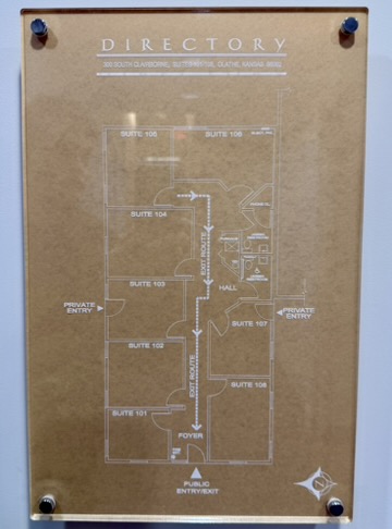 Professional office directory sign Barrett Properties Johnson County wayfinding